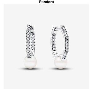 Treated Freshwater Cultured Pearl & Pav?? Hoop Earrings